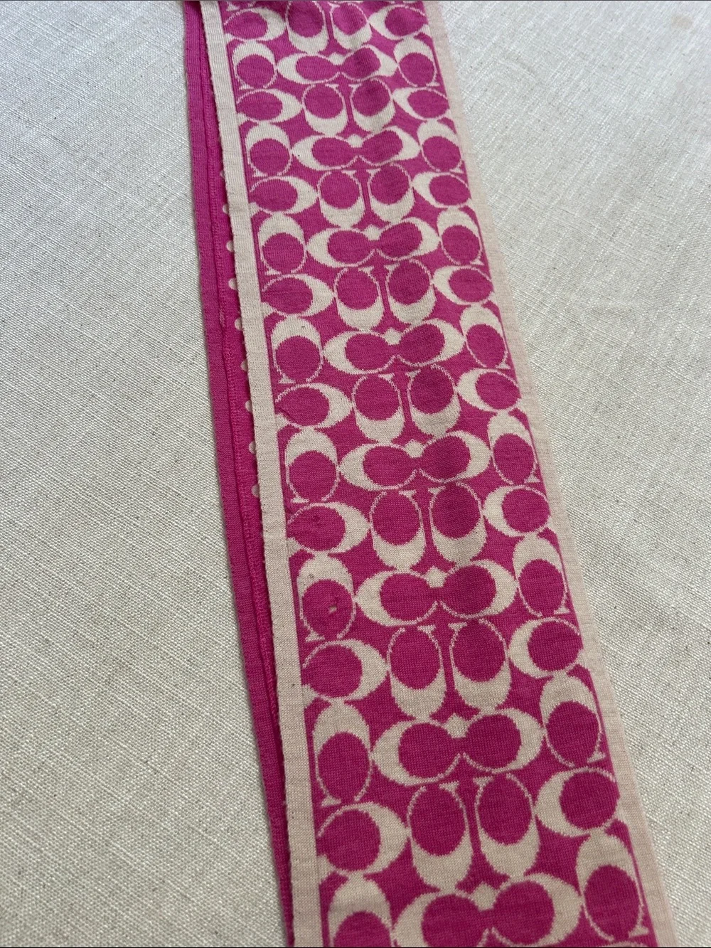 Coach Merino Wool Scarf Pink/Cream Polka Dot Reversible